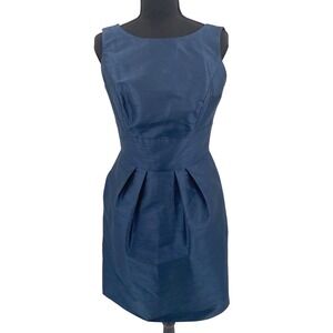 Alfred Sung Midnight Blue Dupioni Cocktail Dress Sleeveless Size 6 Back Bow